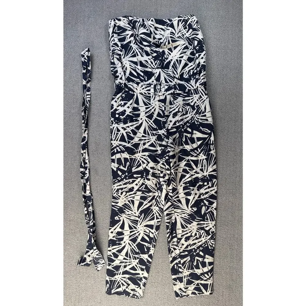 Ann Taylor Loft‎ Strapless Jungle Fever Palm Leaf Jumpsuit Linen Blend Size 6